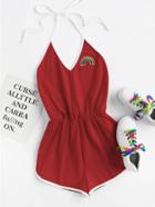Romwe Rainbow Patch Contrast Binding Halter Romper