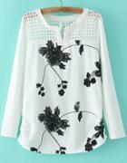 Romwe White V Neck Hollow Embroidered Blouse