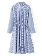 Romwe Vertical Striped Shirt Dress With Self Tie