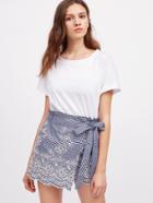 Romwe Self Tie Eyelet Embroidered Gingham Wrap Skort