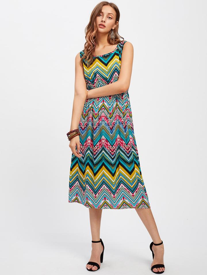 Romwe Allover Geo Printed Random Long Dress