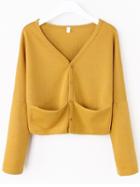 Romwe Yellow Dropped Shoulder Seam Cardigan With Pockets