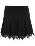 Romwe Crochet Pleated Black Skirt Shorts