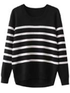 Romwe Black Striped Ribbed Trim Sweater