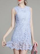 Romwe Blue Crochet Hollow Out Frill Dress
