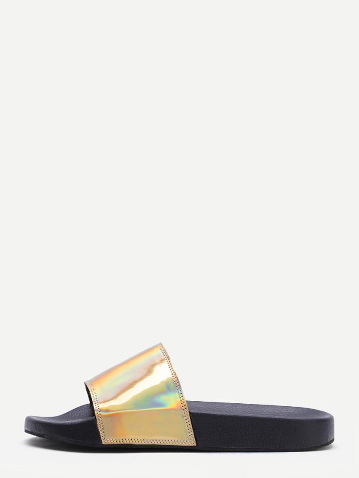 Romwe Gold Pu Slider Flat Sandals