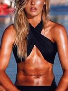 Romwe Criss Cross Halter Neck Black Bikini Top
