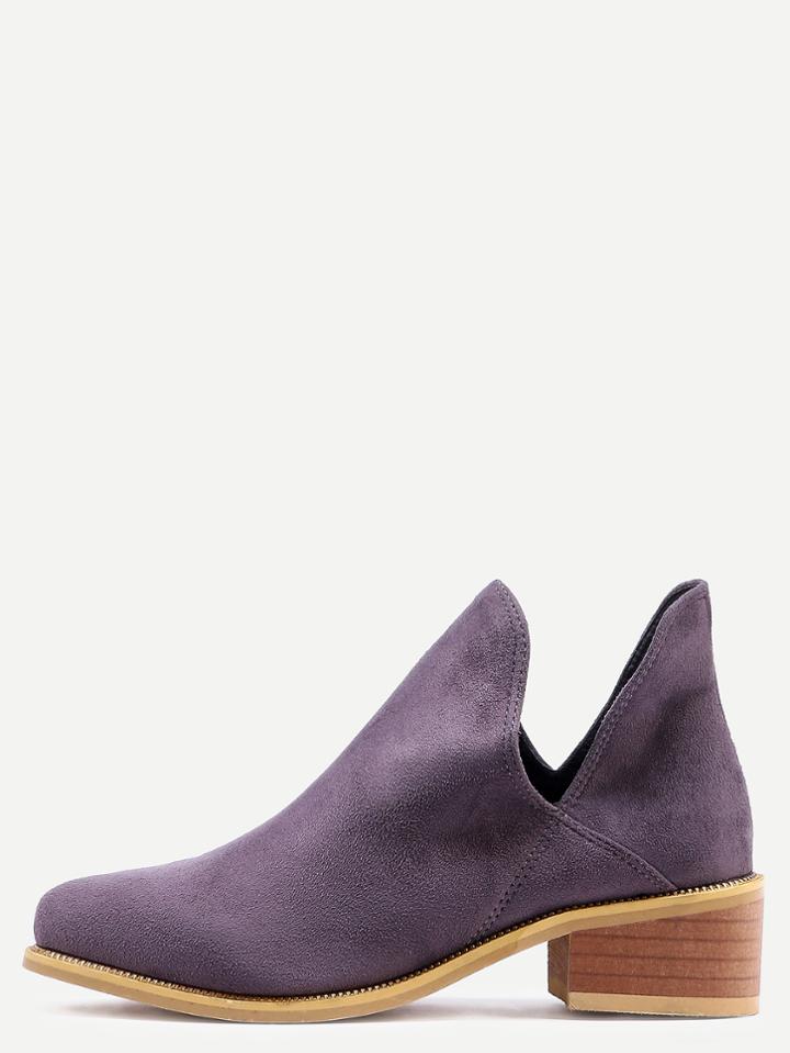 Romwe Grey V Cut Chunky Heel Boots