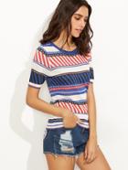 Romwe Multi Striped Short Sleeve Knit T-shirt