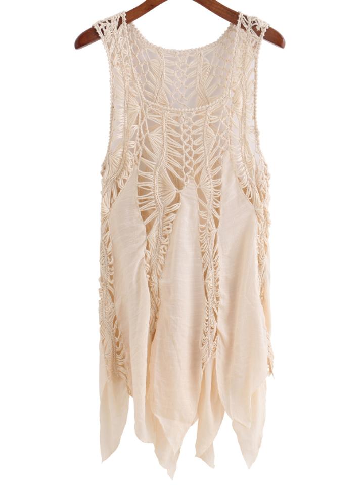 Romwe Square Neck Crochet Hollow Dress