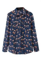 Romwe Flamingo Print Pocketed Shirt