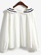 Romwe Doll Collar Striped White Top