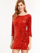 Romwe Red Sequin V Back Bodycon Dress