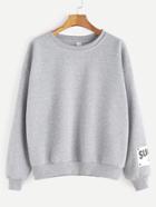 Romwe Light Grey Print Cuff Dropped Shoulder Seam Sweatshirt