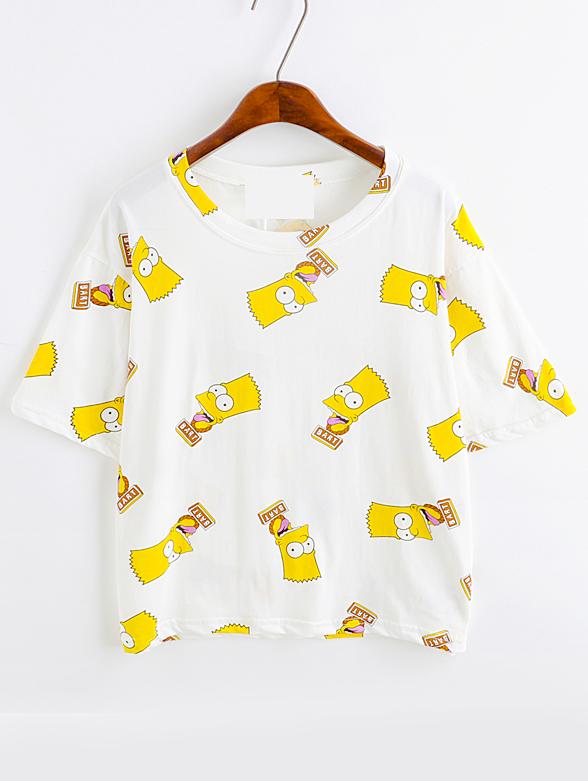 Romwe Simpson Print Loose Crop T-shirt