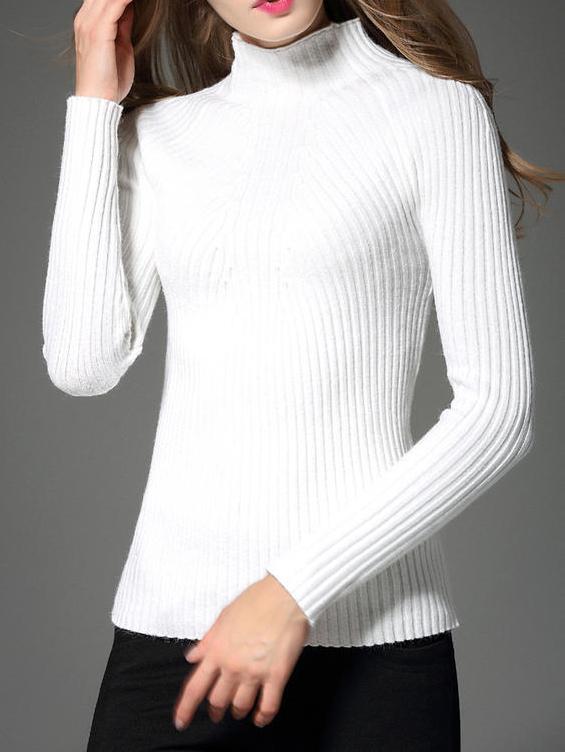 Romwe Mock Neck Slim White Knitwear