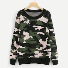 Romwe Round Neck Camo Print Sweater