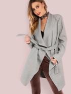 Romwe Lapel Shawl Wrap Coat Heather Grey