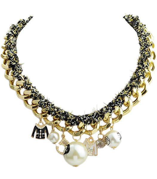 Romwe White Pearl Gold Chain Necklace