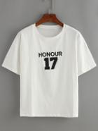 Romwe White Letters Embroidered T-shirt