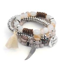 Romwe Wing & Tassel Detail Beaded Bracelet Set 4pcs