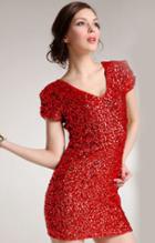 Romwe V Neck Sequined Bodycon Red Dress