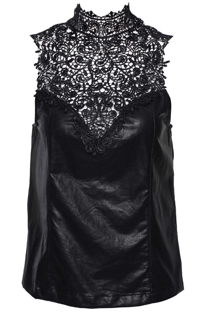 Romwe Floral Hollow Dual-tone Vest