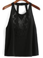 Romwe Halter Embroidered Hollow Black Tank Top