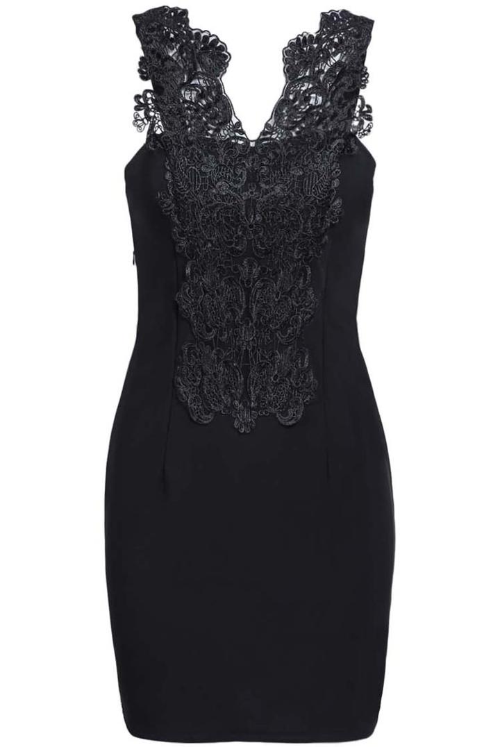 Romwe Black Contrast Lace V Neck Bodycon Dress