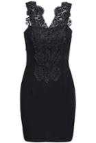 Romwe Black Contrast Lace V Neck Bodycon Dress