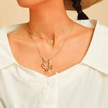 Romwe Dove & Heart Double Layered Pendant Necklace 1pc