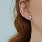 Romwe Faux Pearl & Flower Detail Hoop Stud Earrings 1pair