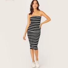 Romwe Split Back Striped Tube Dress