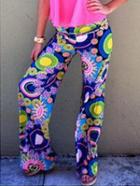 Romwe Ring Print Elastic Waist Straight Pant