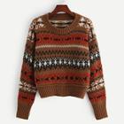 Romwe Ribbed Knit Hem Geo Sweater