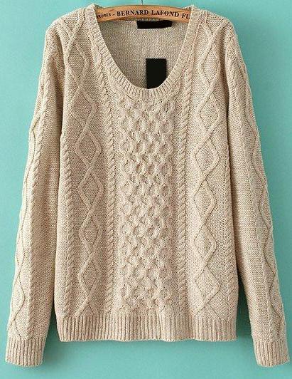 Romwe Diamond Patterned Knit Grey Sweater