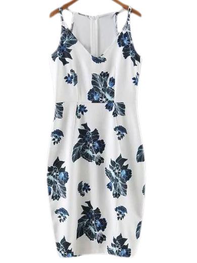 Romwe Multicolor Print Zipper Split Back Spaghetti Strap Dress