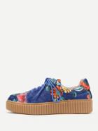 Romwe Flower Print Lace Up Velvet Sneakers