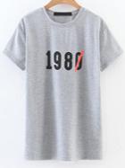 Romwe Grey Number Print Casual T-shirt