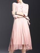 Romwe Pink Collar Split Midi Dress
