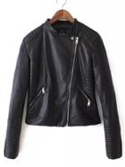 Romwe Quilted Detail Pu Moto Jacket