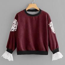 Romwe Contrast Lace 2 In 1 Sweatshirt