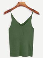 Romwe Army Green Ribbed Knit Cami Top
