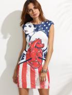 Romwe Blue Young Lady Sketch Print Sheath Dress