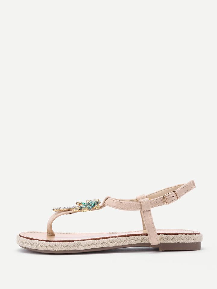 Romwe Rhinestone Pineapple & Palm Tree Design Flat Sandals