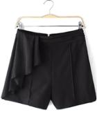Romwe Back Zipper Ruffle Black Shorts