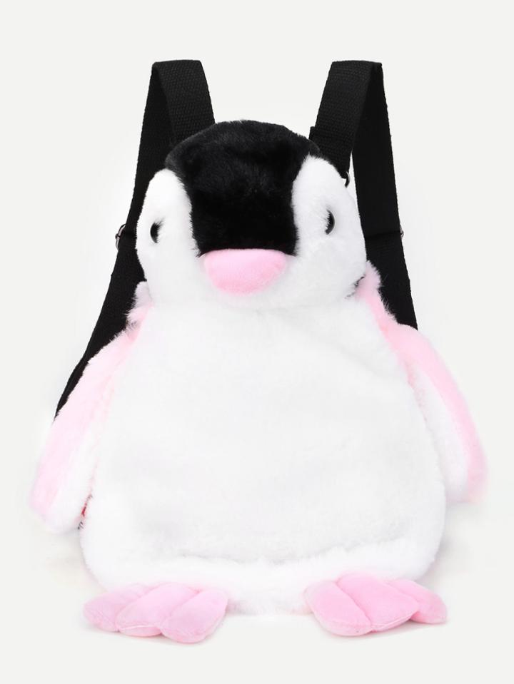 Romwe Faux Fur Overlay Penguin Shaped Backpack