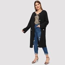 Romwe Plus Gold Button Scallop Placket Coat
