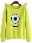 Romwe Crew Neck Eye Pattern Ears Sweatshirt