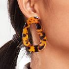 Romwe Leopard Pattern Hoop Stud Earrings